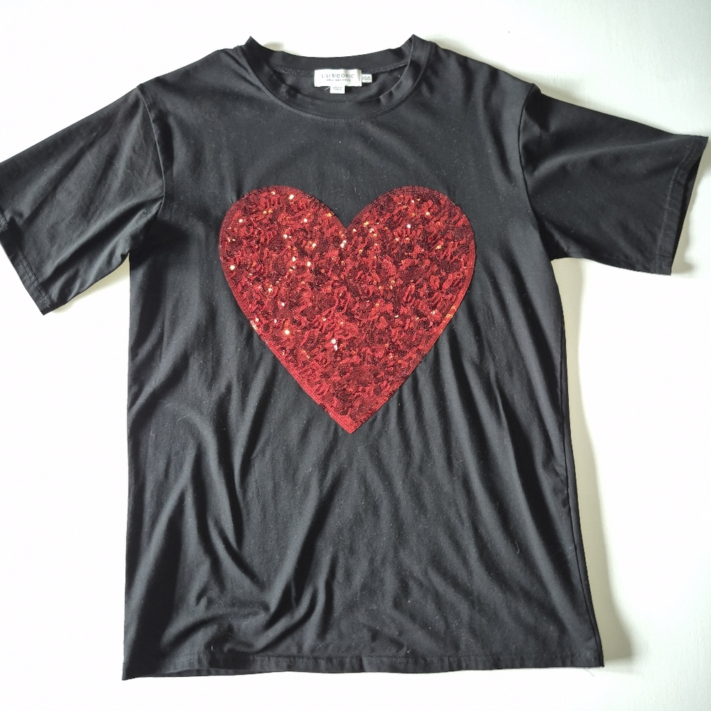 Molly Bracken Black Tee with Glittering Red Heart